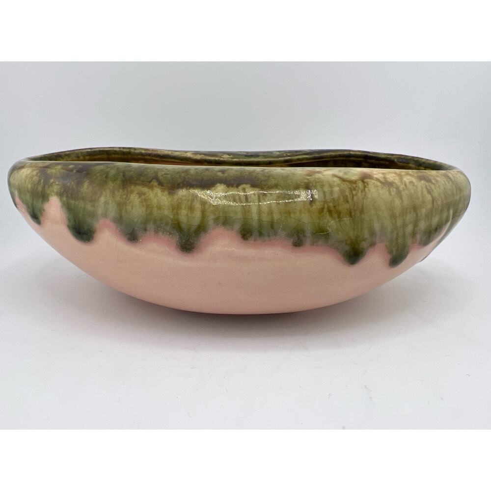Vintage UPCO 909 Art Pottery Planter Pink & Green Drip Atomic MCM Bowl Vase